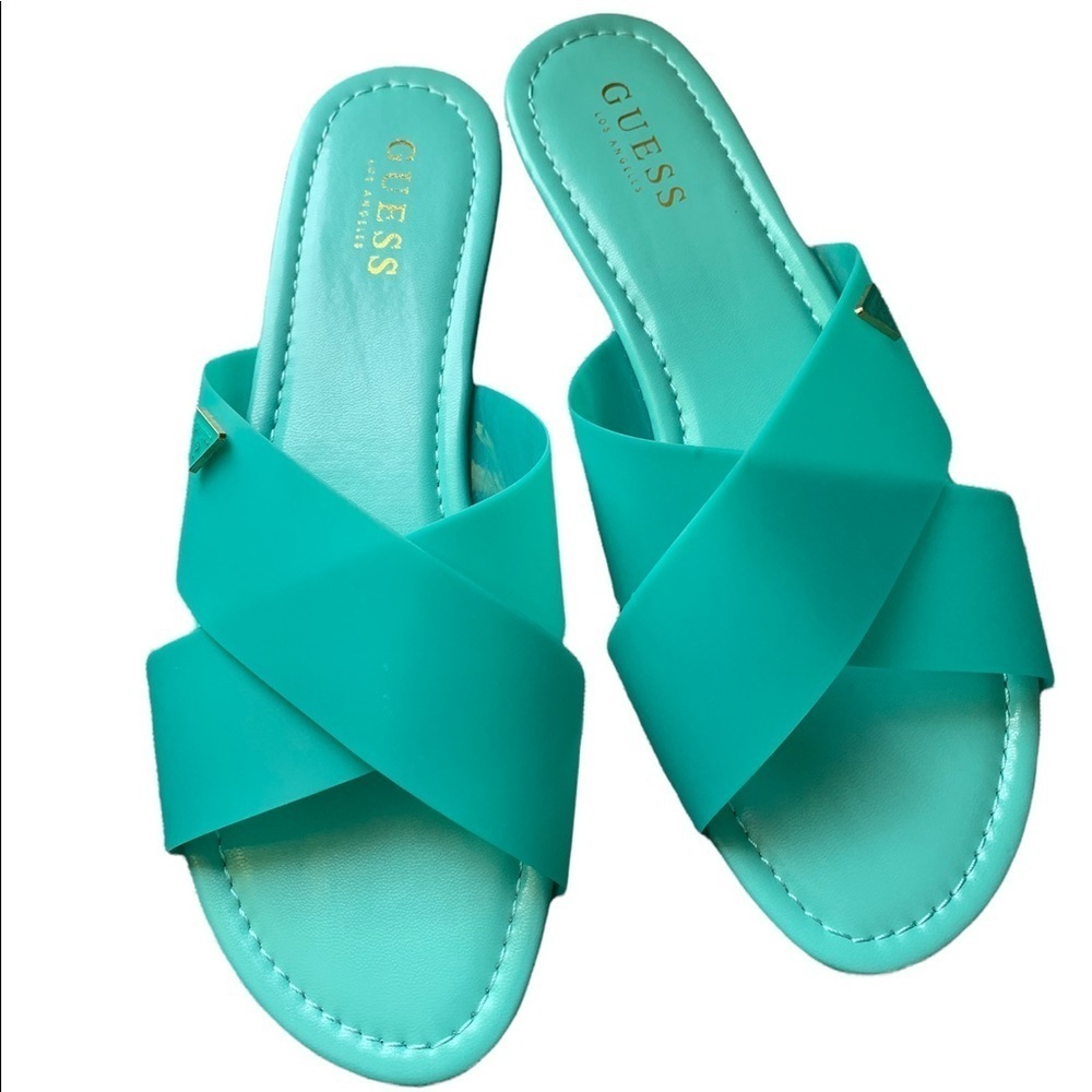 Guess Green Flat Sandal Size 10M - Picture 3 of 15